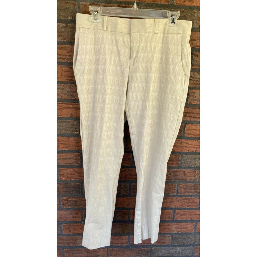 Banana Republic Hampton Pants Size 4 Khaki Embossed Stretch Trousers Flat Front